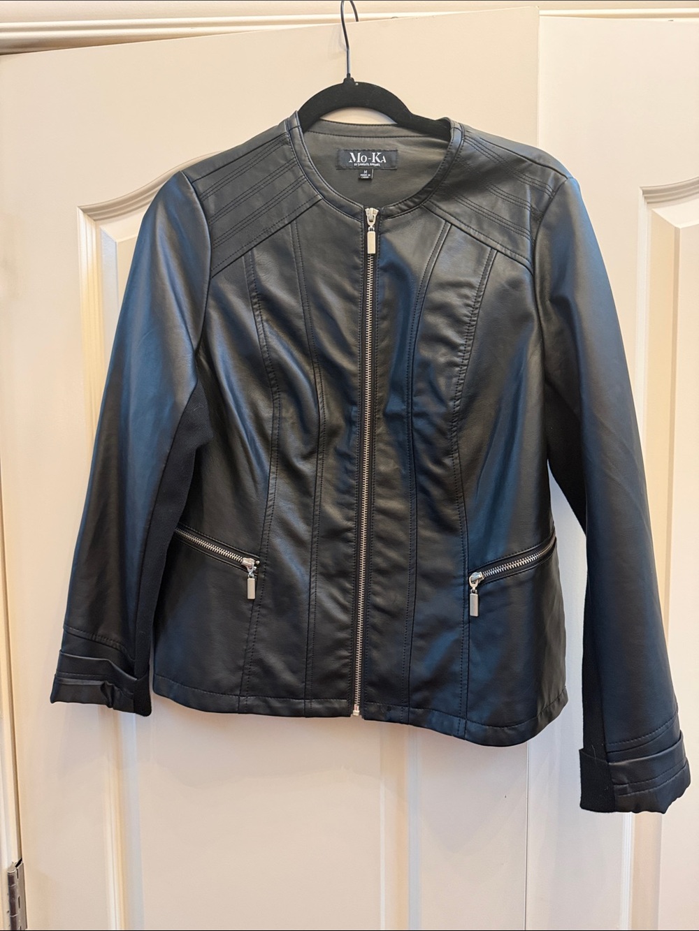 Mo-Ka Women's Black Faux Leather Zip-Front Jacket
